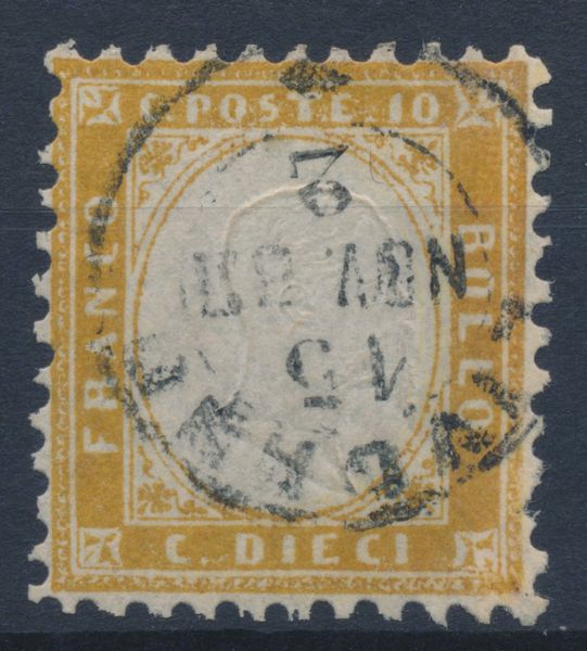 1862  Regno dItalia  10 cent. bistro giallastro usato (Sass. 1).  - Asta Filatelia e Storia Postale - Associazione Nazionale - Case d'Asta italiane