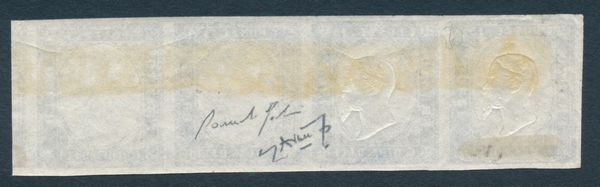 1863 - Regno dItalia - 15 cent. azzurro - Striscia orizzontale, nuova, di tre formata dal secondo, terzo e quarto esemplare con la variet: secondo e terzo esemplare senza effige (Sass. 11nb).  - Asta Filatelia e Storia Postale - Associazione Nazionale - Case d'Asta italiane