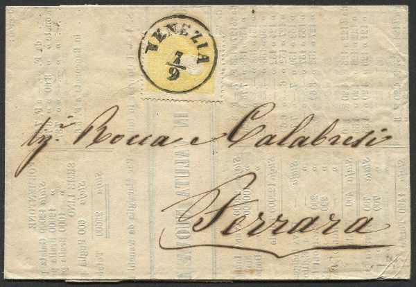 1861 - Lombardo Veneto - Circolare a stampa da Venezia per Ferrara del 7 settembre 1861.  - Asta Filatelia e Storia Postale - Associazione Nazionale - Case d'Asta italiane