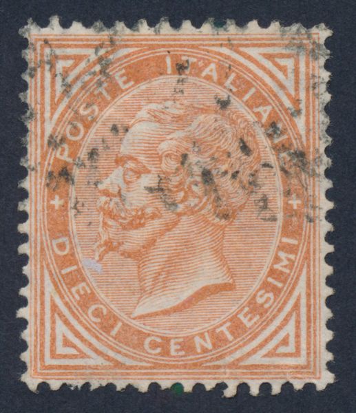 1863  Regno dItalia  10 cent. ocra arancio, Tiratura di Londra, filigrana lettere 7/10, usato (Sass. L17g).  - Asta Filatelia e Storia Postale - Associazione Nazionale - Case d'Asta italiane