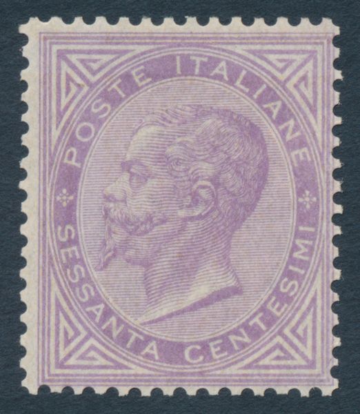1863  Regno dItalia  60 cent. lilla chiaro, De La Rue, Tiratura di Londra, gomma integra (Sass. L21).  - Asta Filatelia e Storia Postale - Associazione Nazionale - Case d'Asta italiane