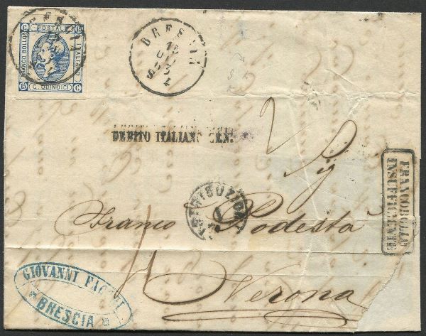 1863, Regno dItalia, tre lettere dalla I distanza italiana alla I o II distanza austriaca.  - Asta Filatelia e Storia Postale - Associazione Nazionale - Case d'Asta italiane