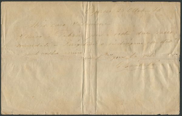 1866 - Risorgimento - Foglietto cm 13 x 20,5 datato Caprera 23 ottobre 1866  - Asta Filatelia e Storia Postale - Associazione Nazionale - Case d'Asta italiane