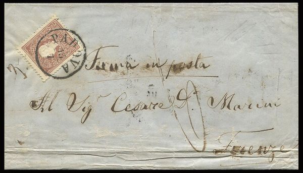 1860 - Lombardo Veneto - Lettera da Padova per Firenze del 15 luglio 1860.  - Asta Filatelia e Storia Postale - Associazione Nazionale - Case d'Asta italiane