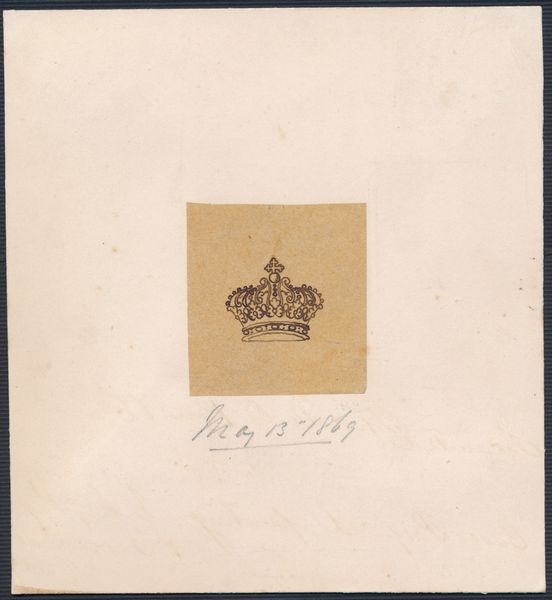 1869  Regno dItalia - Cartoncino, proveniente da un complesso di documenti della casa De La Rue datati 1869, con disegno a china di un nuovo tipo di filigrana corona preparato nel 1869 in vista di una sua eventuale adozione per i francobolli dItalia, poi adottato. Reca lannotazione May 13 1869.  - Asta Filatelia e Storia Postale - Associazione Nazionale - Case d'Asta italiane