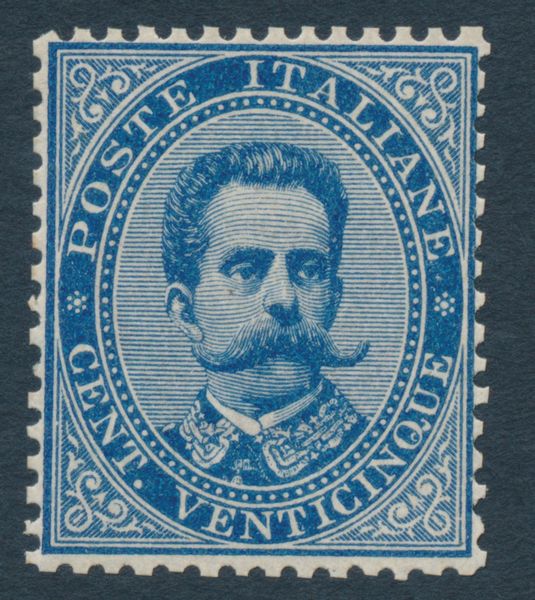 1879 - Regno dItalia  25 cent. azzurro Umberto I, gomma integra (Sass. 40).  - Asta Filatelia e Storia Postale - Associazione Nazionale - Case d'Asta italiane