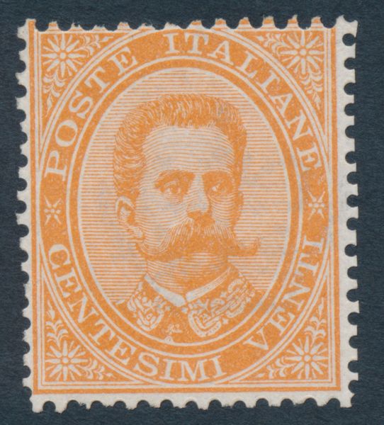 1879  Regno dItalia  20 cent. arancio Umberto I, gomma integra (Sass. 39).  - Asta Filatelia e Storia Postale - Associazione Nazionale - Case d'Asta italiane