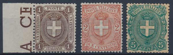 1896-97 � Regno d�Italia - Stemma di Savoia, serie completa, gomma integra (Sass. S.9).  - Asta Filatelia e Storia Postale - Associazione Nazionale - Case d'Asta italiane