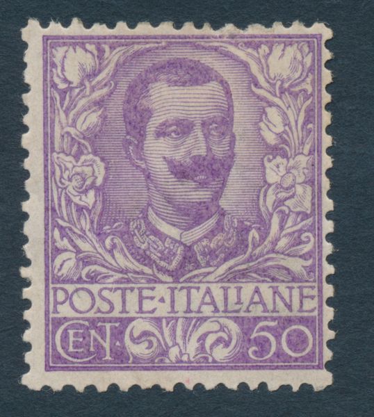 1901  Regno dItalia  50 cent. malva serie Floreale nuovo gomma originale (Sass. 76).  - Asta Filatelia e Storia Postale - Associazione Nazionale - Case d'Asta italiane