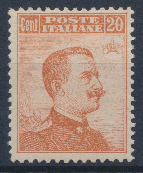 1916  Regno dItalia  20 cent. arancio Michetti, senza filigrana, dent. 13 x 13, gomma integra (Sass. 107).  - Asta Filatelia e Storia Postale - Associazione Nazionale - Case d'Asta italiane