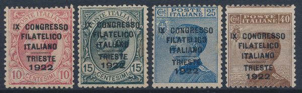 1922  Regno dItalia  9 Congresso Filatelico Italiana, seria completa, gomma integra (Sass. S.22).  - Asta Filatelia e Storia Postale - Associazione Nazionale - Case d'Asta italiane