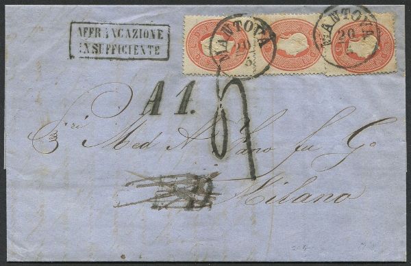 1862 - Lombardo Veneto - Lettera da Mantova per Milano del 20 maggio 1862.  - Asta Filatelia e Storia Postale - Associazione Nazionale - Case d'Asta italiane