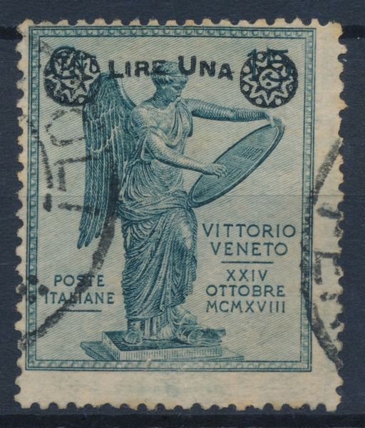 1924  Regno dItalia  Vittoria soprastampata  1 lire su 15 cent. ardesia usato (Sass. 160).  - Asta Filatelia e Storia Postale - Associazione Nazionale - Case d'Asta italiane