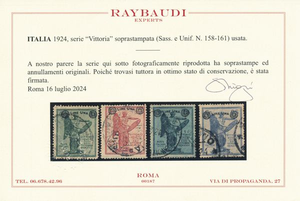 1924  Regno dItalia  Vittoria soprastampata  Serie completa usata (Sass. S.30).  - Asta Filatelia e Storia Postale - Associazione Nazionale - Case d'Asta italiane