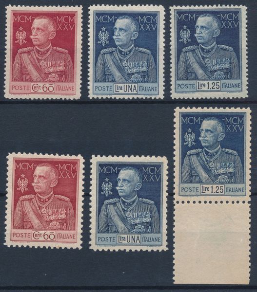 1925-26  Regno dItalia  Giubileo del Re, le due serie complete dent. 13 e 11, gomma integra (Sass. S.36 e S.37).  - Asta Filatelia e Storia Postale - Associazione Nazionale - Case d'Asta italiane