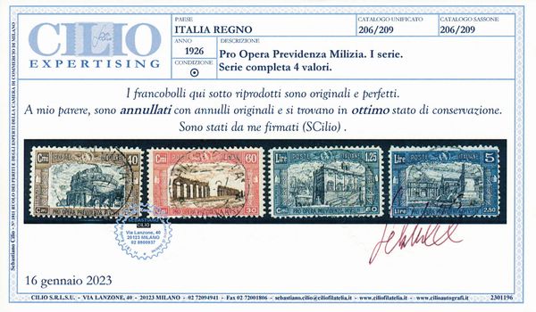 1926  Regno dItalia  Milizia I serie completa usata (Sass. S.43).  - Asta Filatelia e Storia Postale - Associazione Nazionale - Case d'Asta italiane