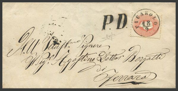 1863 - Lombardo Veneto - Lettera da Ficarolo per Ferrara del 18 settembre 1863.  - Asta Filatelia e Storia Postale - Associazione Nazionale - Case d'Asta italiane