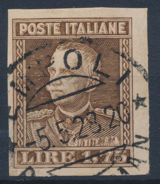 1927  Regno dItalia  Effige di Vittorio Emanuele III  1,75 lire bruno non dentellato (Sass. 214c).  - Asta Filatelia e Storia Postale - Associazione Nazionale - Case d'Asta italiane