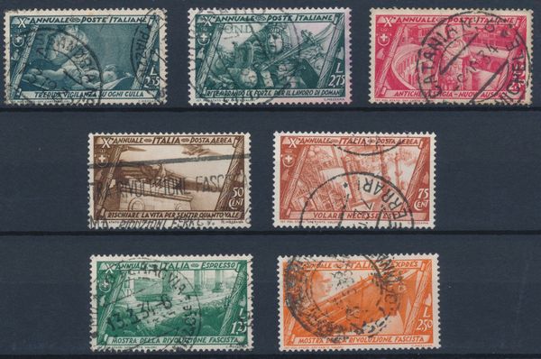 1932  Regno dItalia  Decennale della marcia su Roma  I tre alti valori di posta ordinaria, i due di posta aerea ed i due espressi tutti usati (Sass. 338, 339, 340, A42, A43, E17, E18).  - Asta Filatelia e Storia Postale - Associazione Nazionale - Case d'Asta italiane