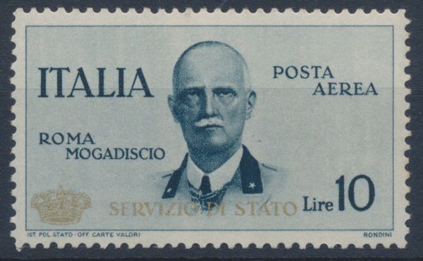 1934  Regno dItalia  Servizio Aereo  Volo Roma-Mogadiscio  10 lire ardesia Coroncina (Sass. 2).  - Asta Filatelia e Storia Postale - Associazione Nazionale - Case d'Asta italiane
