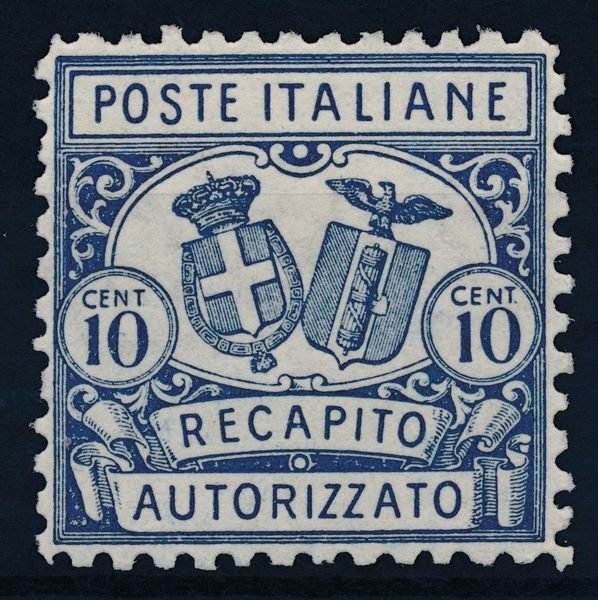 1928  Regno dItalia  Recapito autorizzato  10 cent. azzurro (Sass. 1).  - Asta Filatelia e Storia Postale - Associazione Nazionale - Case d'Asta italiane