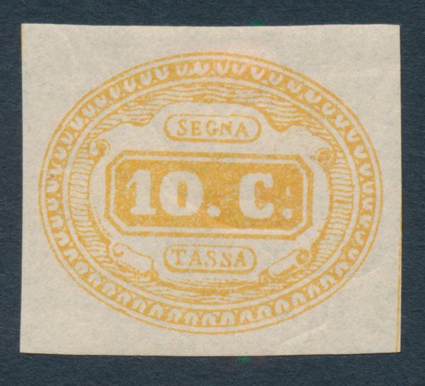 1863  Regno dItalia  Segnatasse  10 cent. giallo nuovo (Sass. 1).  - Asta Filatelia e Storia Postale - Associazione Nazionale - Case d'Asta italiane