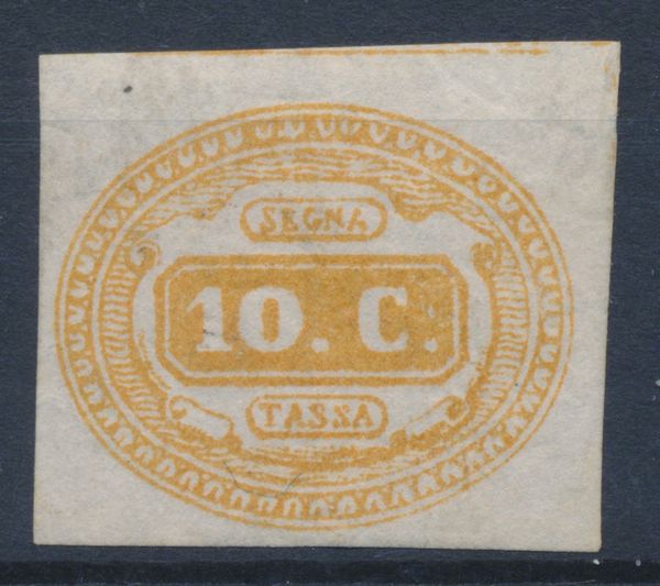 1863  Regno dItalia  Segnatasse  Cifra in ovale  10 cent. ocra (Sass. 1a).  - Asta Filatelia e Storia Postale - Associazione Nazionale - Case d'Asta italiane