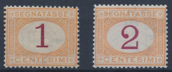 1870  Regno dItalia  Segnatasse  1 e 2 cent. ocra e carminio (Sass. 3 e 4).  - Asta Filatelia e Storia Postale - Associazione Nazionale - Case d'Asta italiane