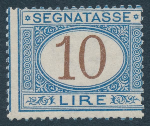 1874 - Regno dItalia - Segnatasse - 10 lire azzurro e bruno (Sass. 14).  - Asta Filatelia e Storia Postale - Associazione Nazionale - Case d'Asta italiane