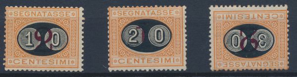 1890-91  Regno dItalia  Segnatasse  Segnatasse del 1870 soprastampati Mascherine serie completa (Sass. S.2302).  - Asta Filatelia e Storia Postale - Associazione Nazionale - Case d'Asta italiane