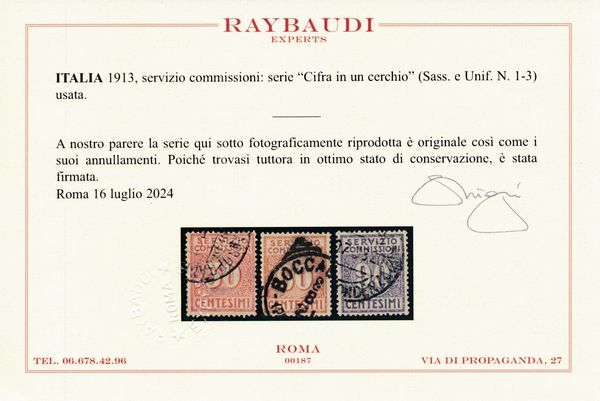 1913  Regno dItalia  Servizio Commissioni  Cifra in un cerchio serie completa usata (Sass. S.2500).  - Asta Filatelia e Storia Postale - Associazione Nazionale - Case d'Asta italiane