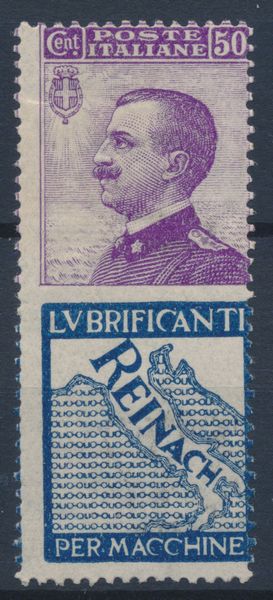 1924  Regno dItalia  Francobolli pubblicitari  50 cent. violetto e azzurro REINACH (Sass. 14).  - Asta Filatelia e Storia Postale - Associazione Nazionale - Case d'Asta italiane