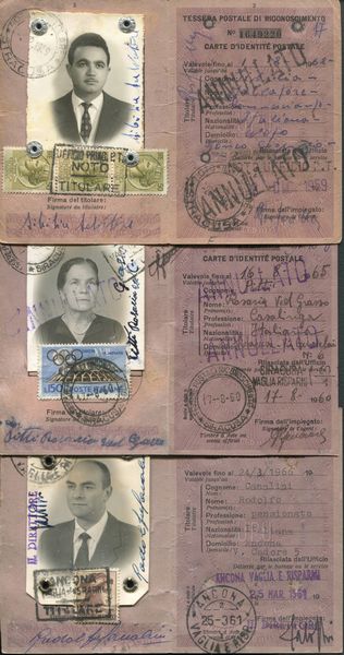 1959-60-61 - Repubblica italiana - Tre tessere postali di riconoscimento con tariffa 150 lire.  - Asta Filatelia e Storia Postale - Associazione Nazionale - Case d'Asta italiane