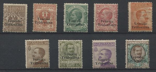 1918 - Regno dItalia - Occupazioni I Guerra Mondiale - Terre Redente - Trentino Alto Adige - Serie compl,eta Francobolli dItalia del 1901-17 soprastampati VENEZIA TRIDENTINA - Gomma originale (Sass. S.2)  - Asta Filatelia e Storia Postale - Associazione Nazionale - Case d'Asta italiane