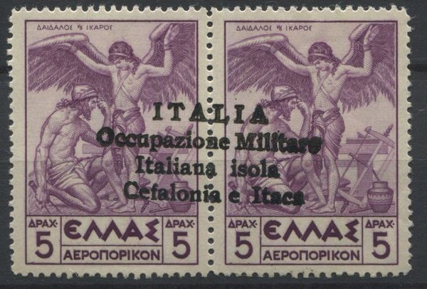 1941 - Regno dItalia - Occupazioni II guerra mondiale - Cefalonia ed Itaca - Emissioni di Argostoli - Posta Aerea - Francobollo di posta aerea di Grecia con soprastampa a mano 5+5 d. lilla (Sass. 27).  - Asta Filatelia e Storia Postale - Associazione Nazionale - Case d'Asta italiane