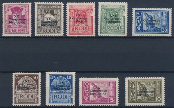 1930  Regno dItalia  Colonie e Possedimenti  Egeo  Emissioni generali - XXI Congresso idrobiologico soprastampati linearmente su tre righe XXI / Congresso / Idrobiologico serie cpl. (Sass. S.3).  - Asta Filatelia e Storia Postale - Associazione Nazionale - Case d'Asta italiane