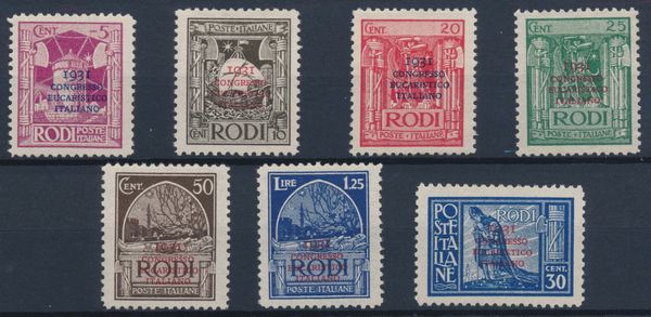 1931  Regno dItalia  Colonie e Possedimenti  Egeo  Emissioni generali  Congresso Eucaristico italiano serie cpl. (Sass. S.6).  - Asta Filatelia e Storia Postale - Associazione Nazionale - Case d'Asta italiane