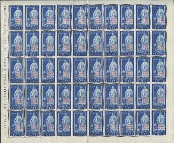 1938 - Egeo - Emissioni Generali - Giotto - I due valori in fogli cpl. di 50 esemplari (Sass. S.20).  - Asta Filatelia e Storia Postale - Associazione Nazionale - Case d'Asta italiane
