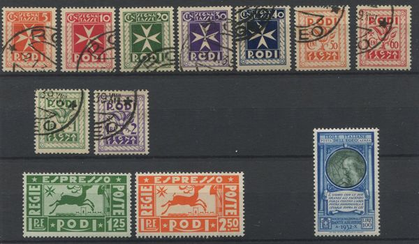 1932-36 - Egeo - piccolo lotto comprendente i segnatasse usati, gli espressi nuovi gomma integra ed il 100l. Dante Alighieri P.A. gomma integra (Sass. S.44, S.40 e 21 P.A.)  - Asta Filatelia e Storia Postale - Associazione Nazionale - Case d'Asta italiane