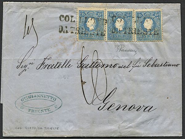 1860 - Austria, lettera da Trieste per Genova del 16 ottobre 1860  - Asta Filatelia e Storia Postale - Associazione Nazionale - Case d'Asta italiane