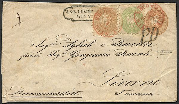 1865 - Austria, raccomandata da Vienna per Livorno del 20 aprile 1865  - Asta Filatelia e Storia Postale - Associazione Nazionale - Case d'Asta italiane