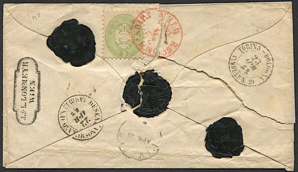 1865 - Austria, raccomandata da Vienna per Livorno del 20 aprile 1865  - Asta Filatelia e Storia Postale - Associazione Nazionale - Case d'Asta italiane