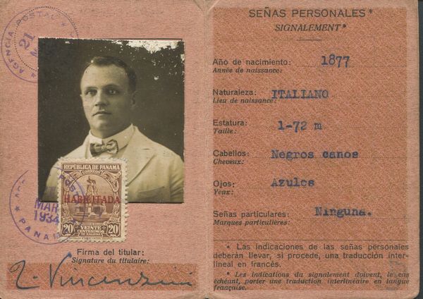 1934 - Panama - Tessera postale di riconoscimento con tariffa 20 centesimos.  - Asta Filatelia e Storia Postale - Associazione Nazionale - Case d'Asta italiane