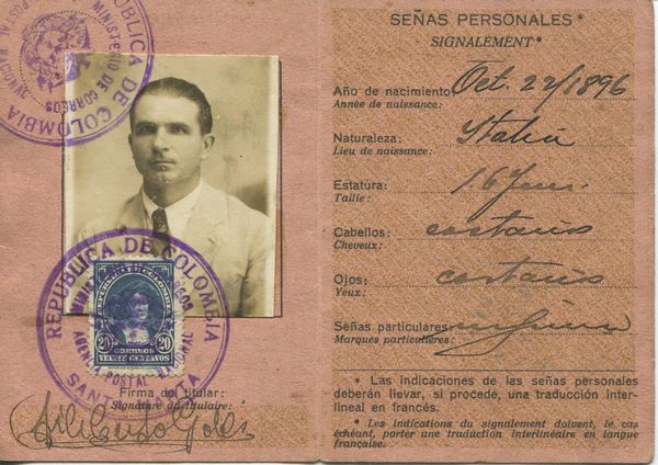 1932 - Colombia - Tessera postale di riconoscimento con tariffa 20 centavos.  - Asta Filatelia e Storia Postale - Associazione Nazionale - Case d'Asta italiane