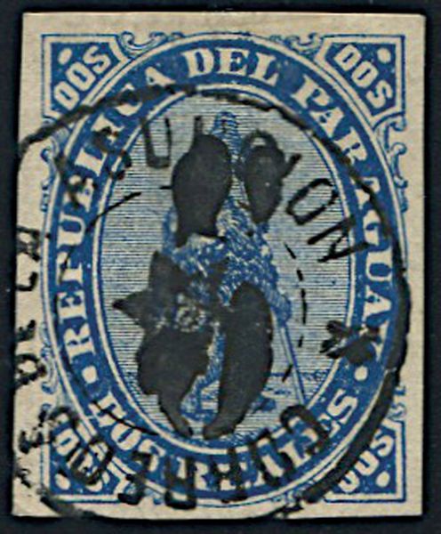 1878, Paraguay, overprinted 5 on 2 reales blue.  - Asta Filatelia e Storia Postale - Associazione Nazionale - Case d'Asta italiane
