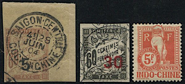 1904/1908, Indochina, postage due stamps.  - Asta Filatelia e Storia Postale - Associazione Nazionale - Case d'Asta italiane