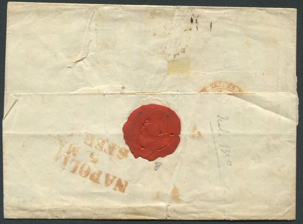 1859 - Regno delle due Sicilie, Napoli - due esemplari del 1gr. rosa chiaro I tavola (Sass. 3) e due esemplari del 2gr. rosa chiaro I tavola (sass. 5) su lettera da Napoli a Palermo del 5 maggio tramite i Piroscafi borbonici.  - Asta Filatelia e Storia Postale - Associazione Nazionale - Case d'Asta italiane