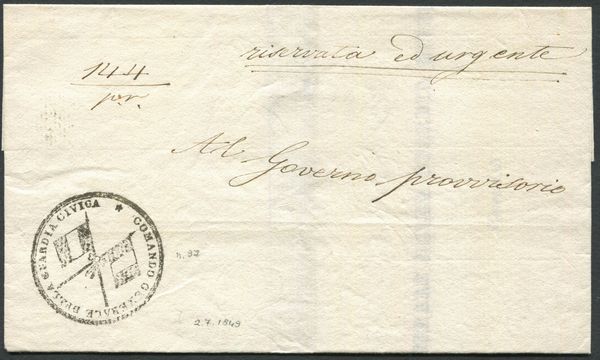 1849 - Sovracoperta da Venezia per citt del 2 luglio.  - Asta Filatelia e Storia Postale - Associazione Nazionale - Case d'Asta italiane