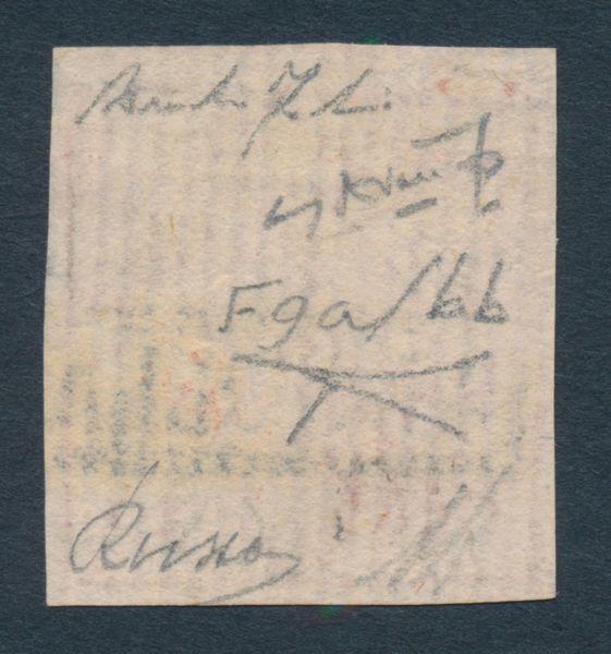 1860 - Napoli - Falsi per posta - Imitazione del francobollo del Regno di Napoli del 1858, stemma delle Due Sicilie in riquadro romboidale, da 20 grana carminio lillaceo, falso per servire II tipo, II stato, usato con parte di Annullo in cartella ANNULLATO. Variet: carta vergata orizzontalmente e verticalmente (Sass. F9bb).  - Asta Filatelia e Storia Postale - Associazione Nazionale - Case d'Asta italiane