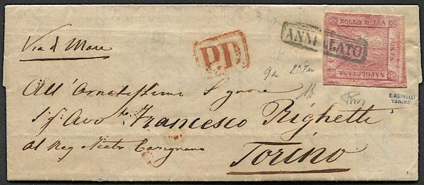 1860, Napoli, Dittatura Garibaldina, lettera da Napoli per Torino del 18 ottobre 1860  - Asta Filatelia e Storia Postale - Associazione Nazionale - Case d'Asta italiane